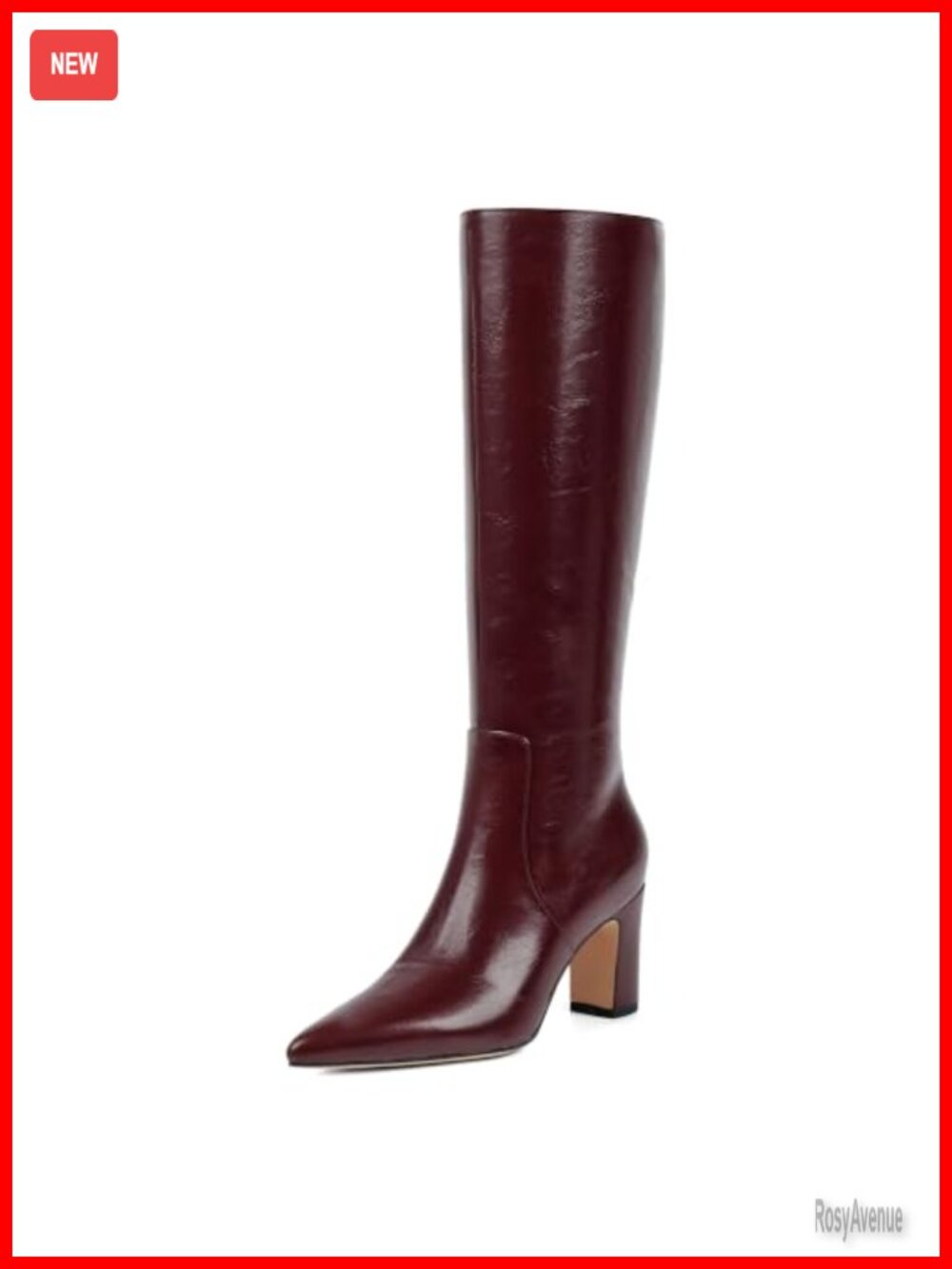 Faux Leather Knee High Boots Pointed Toe Chunky Heel Tall Boots for Women